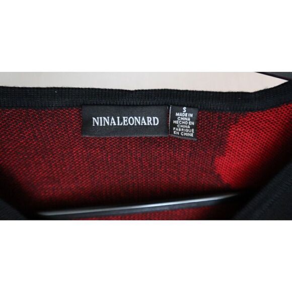 Nina Leonard Women's Sz S Red Floral Belted Jacquard Fit & Flare Sweater Dress - Picture 3 of 8